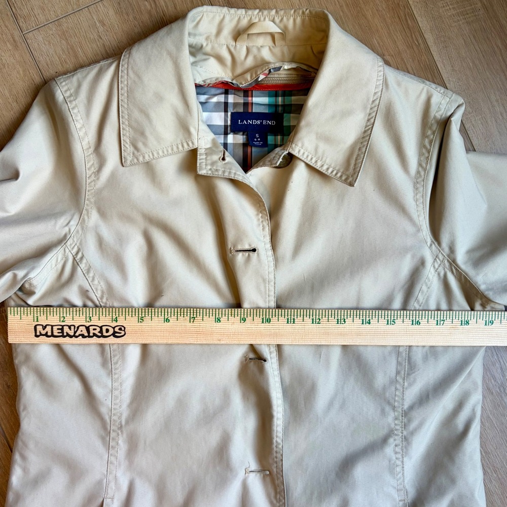 Lands End Small Womens Beige Trench Coat Removable Quilted Liner Plaid 6-8 - Picture 8 of 13